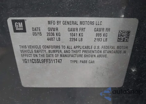 2015 Chevrolet Malibu 1Lt from USA, damaged, VIN 1G11C5SL9FF311747